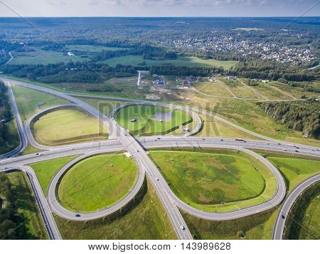 road junction in the countryside aerial view  in the form of butterfly