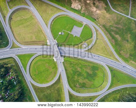 road junction in the countryside aerial view  in the form of butterfly