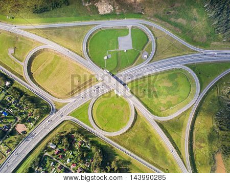 road junction in the countryside aerial view  in the form of butterfly