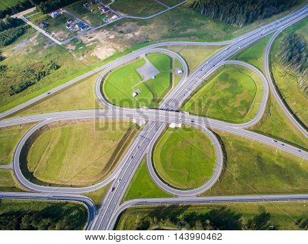 road junction in the countryside aerial view  in the form of butterfly