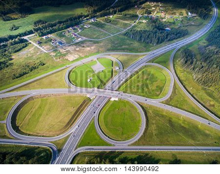road junction in the countryside aerial view  in the form of butterfly