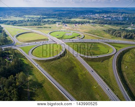 road junction in the countryside aerial view  in the form of butterfly