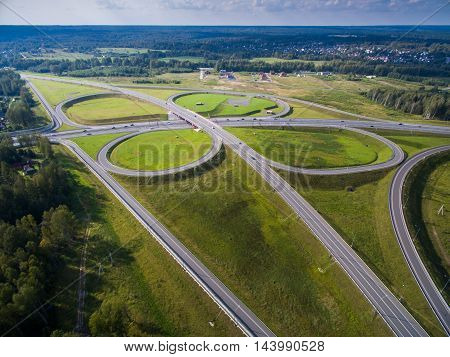 road junction in the countryside aerial view  in the form of butterfly