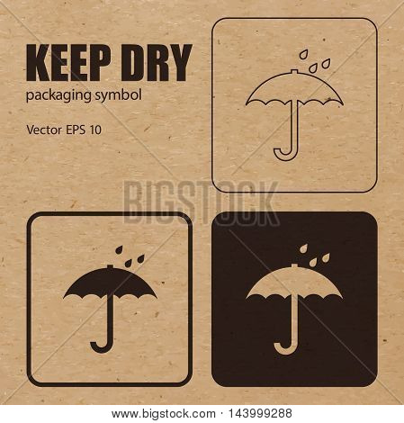 Keep Dry vector packaging symbol on vector cardboard background. Handling mark on craft paper background. Can be used on a box or packaging. Vector EPS 10.
