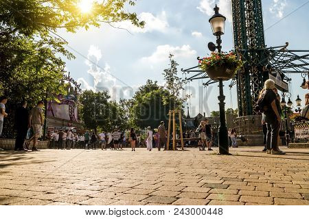 Vienna Austria May.26 2018, Prater Amusement Park, People Enjoying Free Time At A Holiday