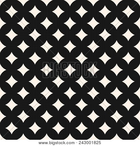 Vector Seamless Pattern With Rhombuses, Curved Diamond Shapes. Mesh Texture. Simple Abstract Monochr