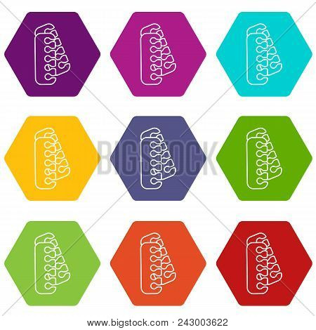 Nail Foot Tool Separator Icons 9 Set Coloful Isolated On White For Web