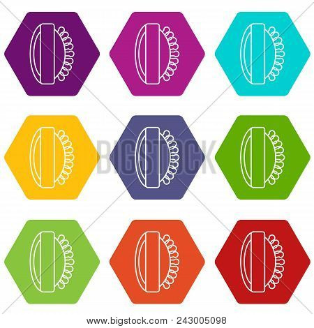 Massage Brush Icons 9 Set Coloful Isolated On White For Web