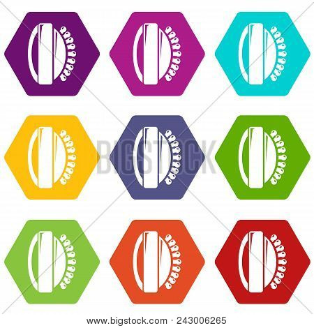 Massage Brush Icons 9 Set Coloful Isolated On White For Web