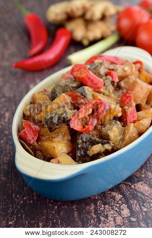Sambal Goreng Ati, Indonesian Food Spicy Chicken Liver Potato With Coconut Milk