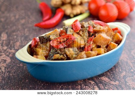 Sambal Goreng Ati, Indonesian Food Spicy Chicken Liver Potato With Coconut Milk