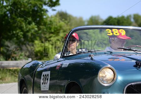 Pesaro Colle San Bartolo , Italy - May 17 - 2018 : Fiat 1100 Tv Trasformabile	1955 Old Racing Car In