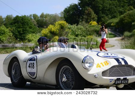 Pesaro Colle San Bartolo , Italy - May 17 - 2018 : Aston Martin Db 3s	1955 Old Racing Car In Rally M