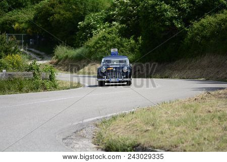 Pesaro Coole San Bartolo , Italy - May 17 - 2018 : Triumph Tr 3 Sports 1957 On An Old Racing Car In 
