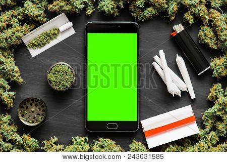 Grinder A Lot Ofx Marijuana, Fresh Buds Of Cannabis Many Weed. Copy Spase Copy-space