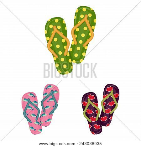 Flip-flops Cartoon Icons In Set Collection For Design. Beach Shoes Vector Symbol Stock  Illustration