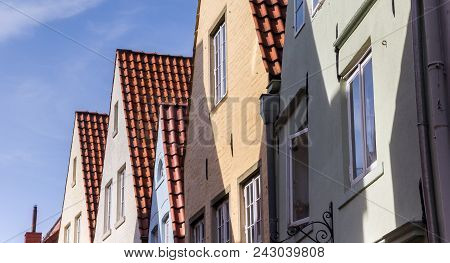 Panorama Of Colorful Facades In The Schnoor District Of Bremen, Germany