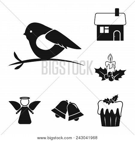 Christmas Attributes And Accessories Black Icons In Set Collection For Design. Merry Christmas Vecto