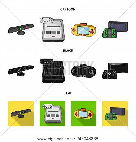Game And Tv Set-top Box Cartoon, Black, Flat Icons In Set Collection For Design.game Gadgets Vector 