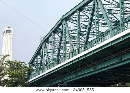 Green Steel Bridge Across The Chao Phraya River