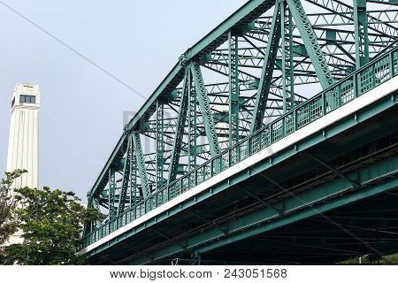 Green Steel Bridge Across The Chao Phraya River
