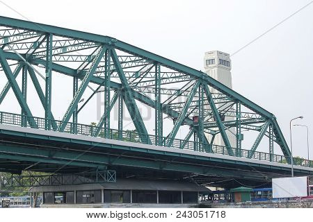Green Steel Bridge Across The Chao Phraya River