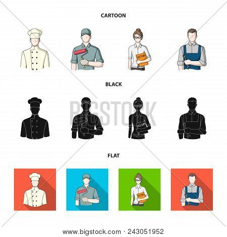 Cook, Painter, Teacher, Locksmith Mechanic.profession Set Collection Icons In Cartoon, Black, Flat S