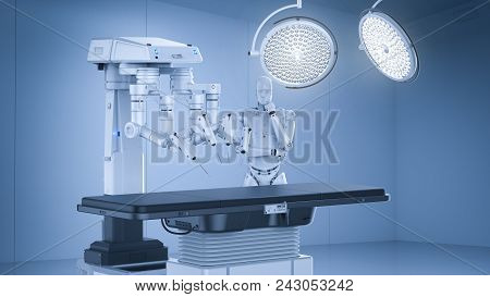 3d Rendering Surgery Room With Robotic Surgery Machine