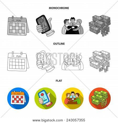 Calendar, Telephone Conference, Agreement, Cash.business-conference And Negotiations Set Collection 