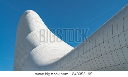 Building Exterior Of Haydar Aliyev Centre In Baku, Azerbaijan Which Was Designed By Zaha Hadid