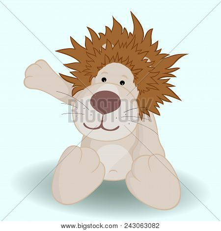 Cute Cartoon Lion On Blue Background. Vector Illustration