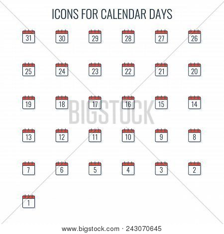 Calendar Day Icons Isolated On White Background.