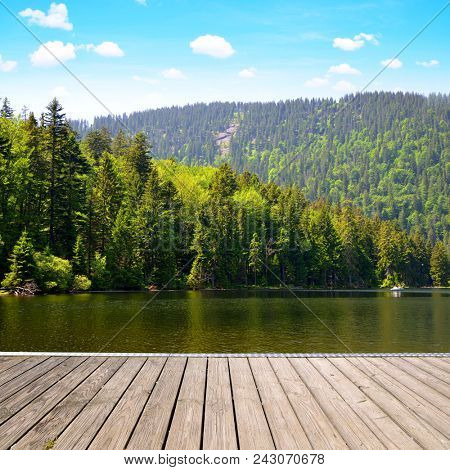 Moraine lake Grosser Arbersee in National park Bavarian forest. Germany.