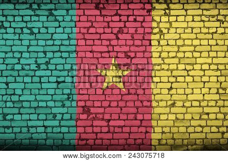 Cameroon Flag Is Painted Onto An Old Brick Wall