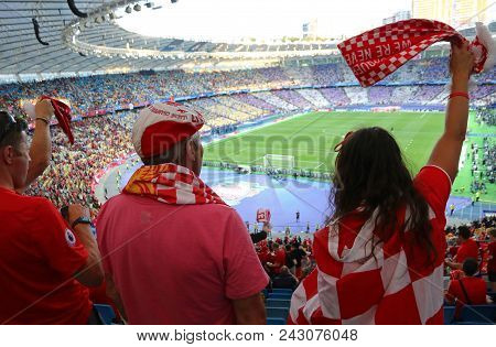 Kyiv, Ukraine - May 26, 2018: Liverpool Supporters Show Their Support During The Uefa Champions Leag
