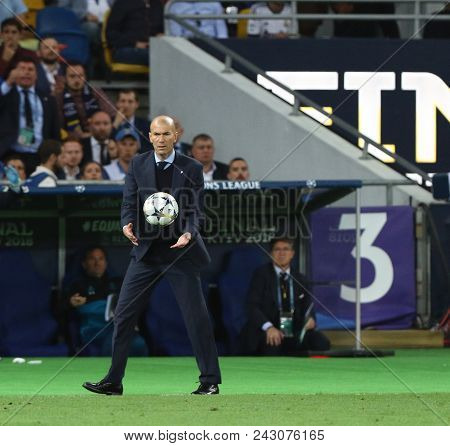 Kyiv, Ukraine - May 26, 2018: Head Coach Zinedine Zidane Of Real Madrid In Action During The Uefa Ch