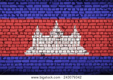 Cambodia Flag Is Painted Onto An Old Brick Wall