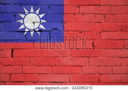 Taiwan Flag Is Painted Onto An Old Brick Wall