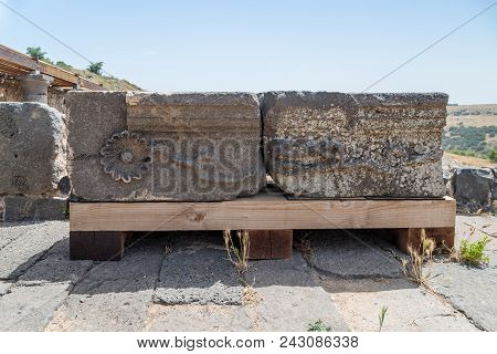 The Remains Of Columns In Ruins Of The Dir Aziz Synagogue, Built In The Byzantine Period, At The Beg