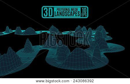 Green Abstract Mountain Landscape On A Black Background Vector Stock