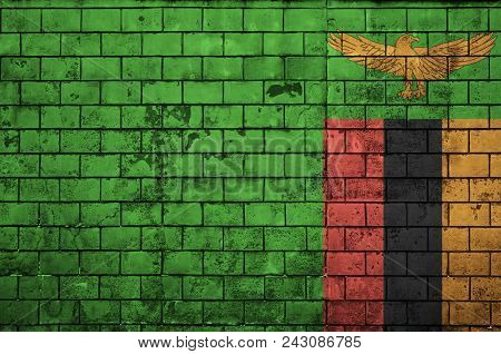 Zambia Flag Is Painted Onto An Old Brick Wall