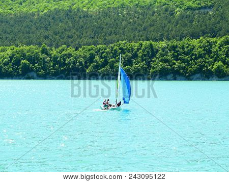 Abrau-durso - May 5, 2018: People Rest At The Mountain Lake Abrau. Abrau-durso, Krasnodar Region, Ru