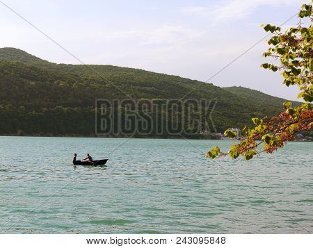 Abrau-durso - May 5, 2018: People Rest At The Mountain Lake Abrau. Abrau-durso, Krasnodar Region, Ru