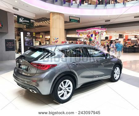 Burgas, Bulgaria - May 29, 2018: Infiniti Q30 Sport Compact Crossover For Sale At Mall Galleria Burg