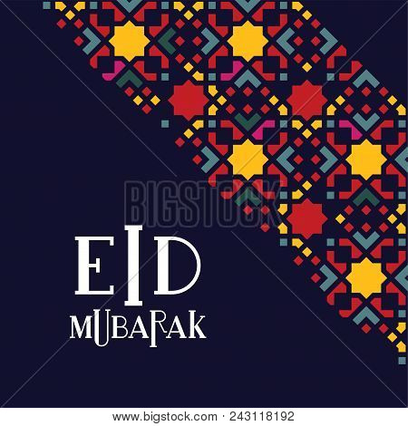 Eid Mubarak Islamic Greeting Card. Ramadan Celebration Template With Arabic Geometric Traditional Pa