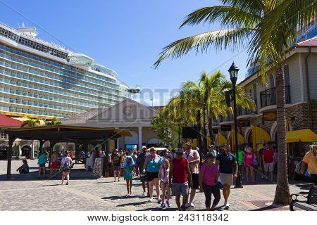 Falmouth, Jamaica - May 02, 2018: The People Going At Falmouth Port In Jamaica Island, The Caribbean
