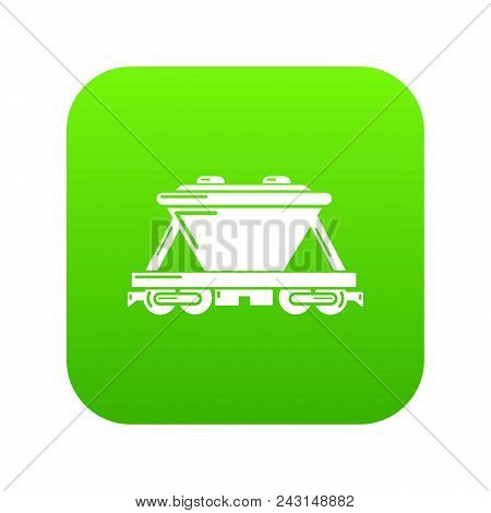 Goods Train Icon Green Vector Isolated On White Background