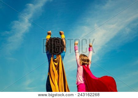 Strong superhero kids with superpowers