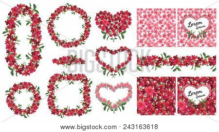 Vector Hand Drawn Doodle Romantic Set. Colorful Illustration - Frames, Hearts, Seamless Borders Isol