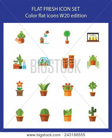 Icon Set Of Houseplants. Horticulture, Floriculture, Potted Plants. Plants Concept. For Topics Like 